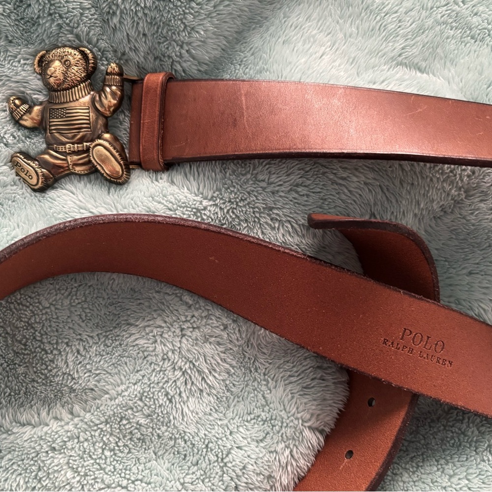 Polo by Ralph Lauren Tan Leather Belt with Bear Buckle